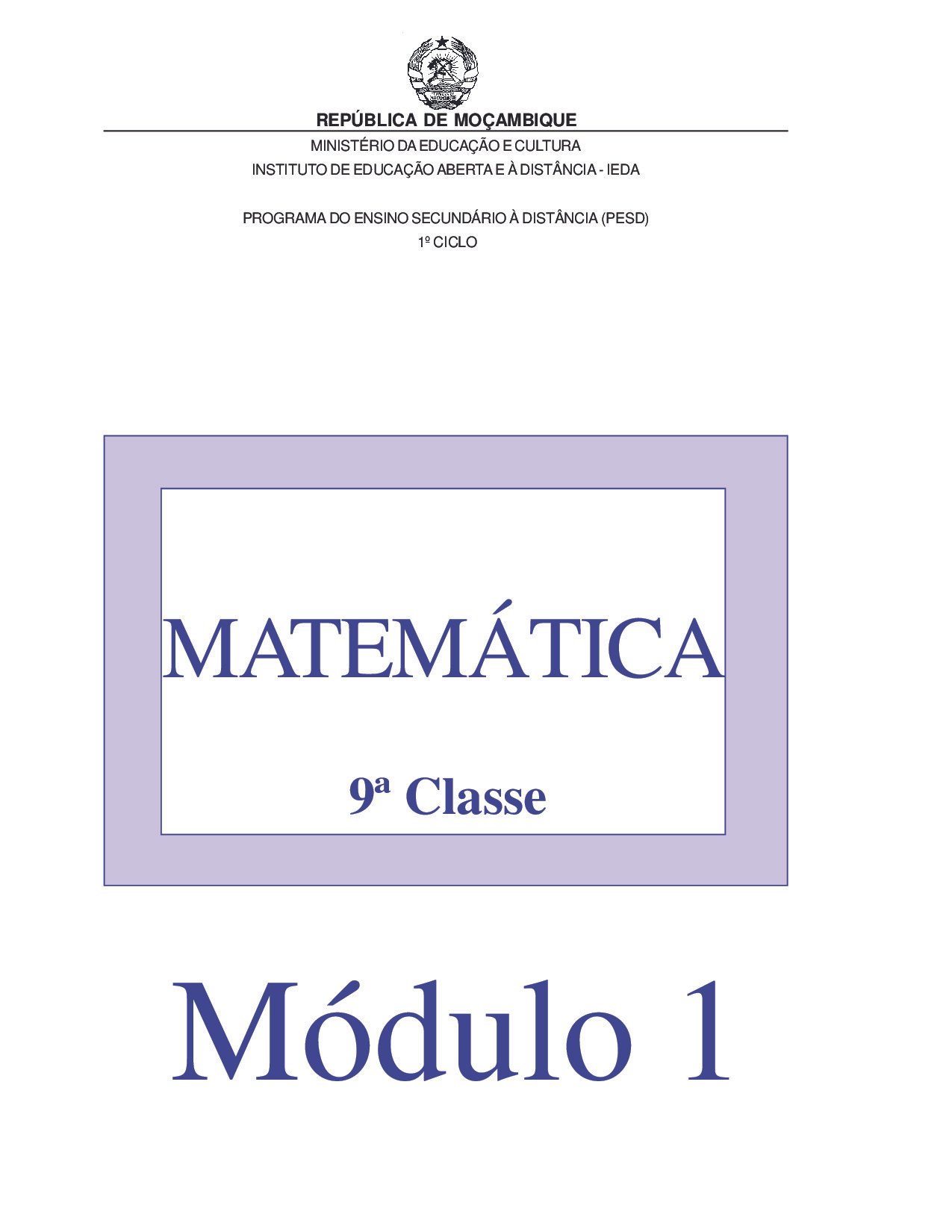 Matemática da 9ª Classe (Material de estudo do PESD Antigo – Moçambique) Modulo 1 em PDF